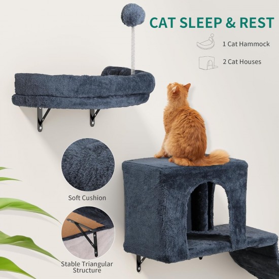 YITAHOME 8 Pieces Cat Climbing Wall Set, Sturdy Plush Climbing Device for Cats, Cat Climbing Frame, Play Towers with Scratching Posts, Cat House, Cat Bridge, Cat Stairs and Hanging Ball, Light Grey YITAHOME 8 Pieces Cat Climbing Wall Set, Sturdy Plush Climbing Device for Cats, Cat Climbing Frame, Play Towers with Scratching Posts, Cat House, Cat Bridge, Cat Stairs and Hanging Ball, Light Grey