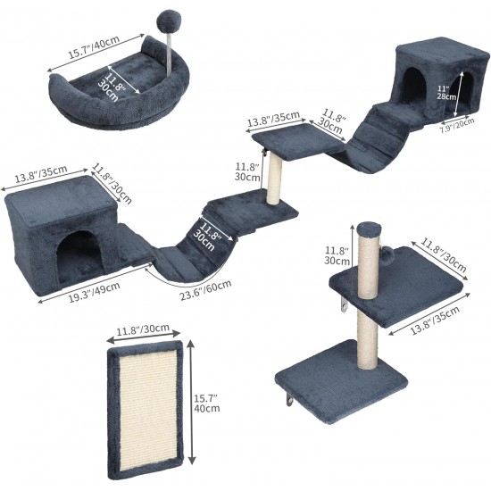 YITAHOME 8 Pieces Cat Climbing Wall Set, Sturdy Plush Climbing Device for Cats, Cat Climbing Frame, Play Towers with Scratching Posts, Cat House, Cat Bridge, Cat Stairs and Hanging Ball, Light Grey YITAHOME 8 Pieces Cat Climbing Wall Set, Sturdy Plush Climbing Device for Cats, Cat Climbing Frame, Play Towers with Scratching Posts, Cat House, Cat Bridge, Cat Stairs and Hanging Ball, Light Grey