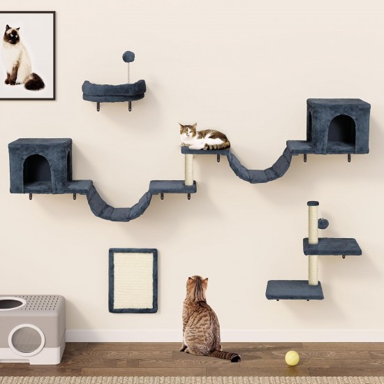 YITAHOME 8 Pieces Cat Climbing Wall Set, Sturdy Plush Climbing Device for Cats, Cat Climbing Frame, Play Towers with Scratching Posts, Cat House, Cat Bridge, Cat Stairs and Hanging Ball, Light Grey YITAHOME 8 Pieces Cat Climbing Wall Set, Sturdy Plush Climbing Device for Cats, Cat Climbing Frame, Play Towers with Scratching Posts, Cat House, Cat Bridge, Cat Stairs and Hanging Ball, Light Grey