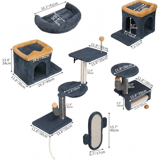 YITAHOME 8 Pieces Cat Climbing Wall Set, Sturdy Plush Climbing Device for Cats, Cat Climbing Frame, Play Towers with Scratching Posts, Cat House, Cat Bridge, Cat Stairs and Hanging Ball, Light Grey YITAHOME 8 Pieces Cat Climbing Wall Set, Sturdy Plush Climbing Device for Cats, Cat Climbing Frame, Play Towers with Scratching Posts, Cat House, Cat Bridge, Cat Stairs and Hanging Ball, Light Grey