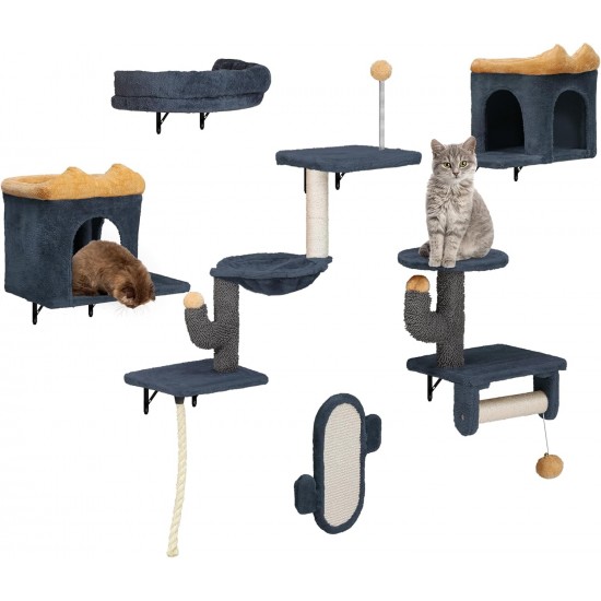 YITAHOME 8 Pieces Cat Climbing Wall Set, Sturdy Plush Climbing Device for Cats, Cat Climbing Frame, Play Towers with Scratching Posts, Cat House, Cat Bridge, Cat Stairs and Hanging Ball, Light Grey YITAHOME 8 Pieces Cat Climbing Wall Set, Sturdy Plush Climbing Device for Cats, Cat Climbing Frame, Play Towers with Scratching Posts, Cat House, Cat Bridge, Cat Stairs and Hanging Ball, Light Grey