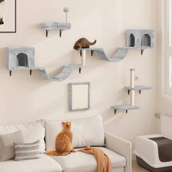 YITAHOME 8 Pieces Cat Climbing Wall Set, Sturdy Plush Climbing Device for Cats, Cat Climbing Frame, Play Towers with Scratching Posts, Cat House, Cat Bridge, Cat Stairs and Hanging Ball, Light Grey YITAHOME 8 Pieces Cat Climbing Wall Set, Sturdy Plush Climbing Device for Cats, Cat Climbing Frame, Play Towers with Scratching Posts, Cat House, Cat Bridge, Cat Stairs and Hanging Ball, Light Grey