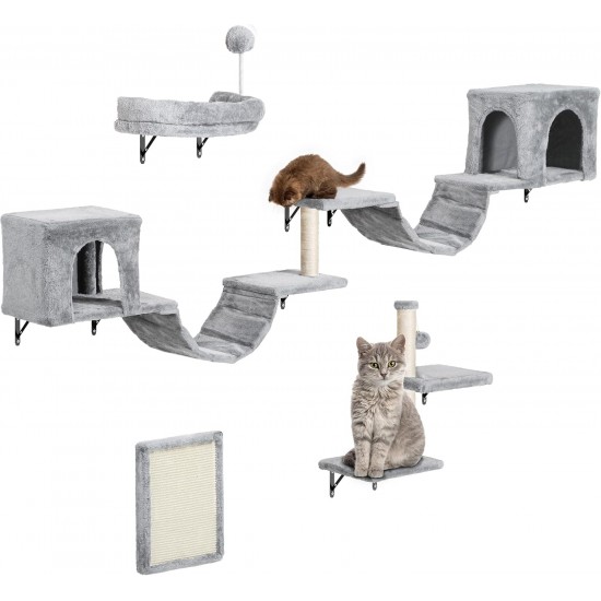 YITAHOME 8 Pieces Cat Climbing Wall Set, Sturdy Plush Climbing Device for Cats, Cat Climbing Frame, Play Towers with Scratching Posts, Cat House, Cat Bridge, Cat Stairs and Hanging Ball, Light Grey YITAHOME 8 Pieces Cat Climbing Wall Set, Sturdy Plush Climbing Device for Cats, Cat Climbing Frame, Play Towers with Scratching Posts, Cat House, Cat Bridge, Cat Stairs and Hanging Ball, Light Grey