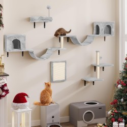 YITAHOME 8 Pieces Cat Climbing Wall Set, Sturdy Plush Climbing Device for Cats, Cat Climbing Frame, Play Towers with Scratching Posts, Cat House, Cat Bridge, Cat Stairs and Hanging Ball, Light Grey YITAHOME 8 Pieces Cat Climbing Wall Set, Sturdy Plush Climbing Device for Cats, Cat Climbing Frame, Play Towers with Scratching Posts, Cat House, Cat Bridge, Cat Stairs and Hanging Ball, Light Grey