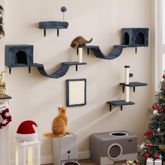 YITAHOME 8 Pieces Cat Climbing Wall Set, Sturdy Plush Climbing Device for Cats, Cat Climbing Frame, Play Towers with Scratching Posts, Cat House, Cat Bridge, Cat Stairs and Hanging Ball, Dark Grey YITAHOME 8 Pieces Cat Climbing Wall Set, Sturdy Plush Climbing Device for Cats, Cat Climbing Frame, Play Towers with Scratching Posts, Cat House, Cat Bridge, Cat Stairs and Hanging Ball, Dark Grey
