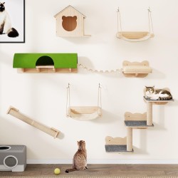 YITAHOME Cat Climbing Wall Set, Sturdy Wooden Cat Furniture, 7-Piece Cat Wall Elements with Cat House, Cat Hanging Bridge, Cat Stairs, Hammock and Scratching Post for Sleeping, Playing and Relaxing YITAHOME Cat Climbing Wall Set, Sturdy Wooden Cat Furniture, 7-Piece Cat Wall Elements with Cat House, Cat Hanging Bridge, Cat Stairs, Hammock and Scratching Post for Sleeping, Playing and Relaxing