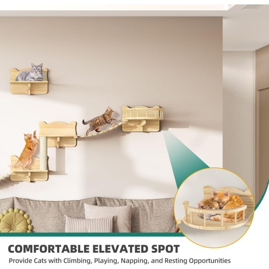 YITAHOME Climbing Wall Cat Set Made of Wood, 5-Piece Sturdy Cat Furniture with Cat House, Cat Bed, Platform, Sisal Column, Cat Suspension Bridge, for Cat Sleeping, Playing, Lounging YITAHOME Climbing Wall Cat Set Made of Wood, 5-Piece Sturdy Cat Furniture with Cat House, Cat Bed, Platform, Sisal Column, Cat Suspension Bridge, for Cat Sleeping, Playing, Lounging