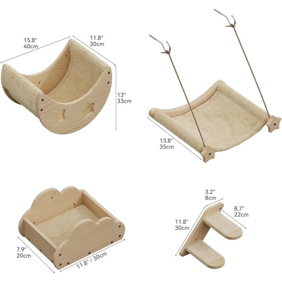 YITAHOME Climbing Wall Cat Set Made of Wood, 5-Piece Sturdy Cat Furniture with Cat House, Cat Bed, Platform, Sisal Column, Cat Suspension Bridge, for Cat Sleeping, Playing, Lounging YITAHOME Climbing Wall Cat Set Made of Wood, 5-Piece Sturdy Cat Furniture with Cat House, Cat Bed, Platform, Sisal Column, Cat Suspension Bridge, for Cat Sleeping, Playing, Lounging