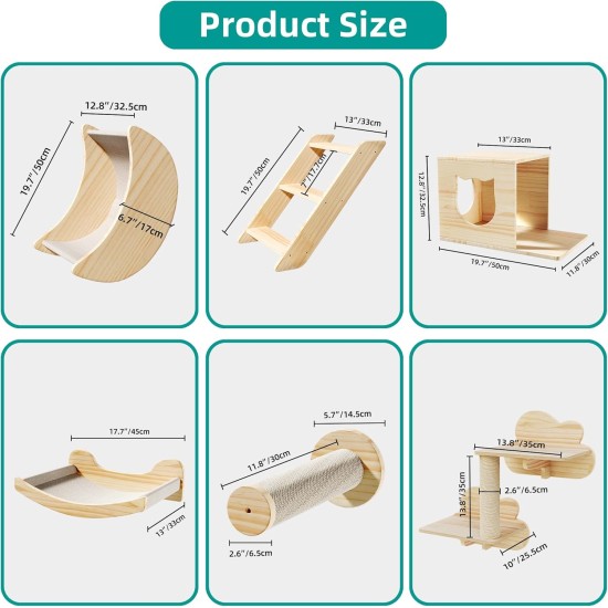 YITAHOME Climbing Wall Cat Set Made of Wood, 5-Piece Sturdy Cat Furniture with Cat House, Cat Bed, Platform, Sisal Column, Cat Suspension Bridge, for Cat Sleeping, Playing, Lounging YITAHOME Climbing Wall Cat Set Made of Wood, 5-Piece Sturdy Cat Furniture with Cat House, Cat Bed, Platform, Sisal Column, Cat Suspension Bridge, for Cat Sleeping, Playing, Lounging