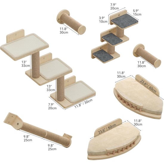 YITAHOME Climbing Wall Cat Set Made of Wood, 5-Piece Sturdy Cat Furniture with Cat House, Cat Bed, Platform, Sisal Column, Cat Suspension Bridge, for Cat Sleeping, Playing, Lounging YITAHOME Climbing Wall Cat Set Made of Wood, 5-Piece Sturdy Cat Furniture with Cat House, Cat Bed, Platform, Sisal Column, Cat Suspension Bridge, for Cat Sleeping, Playing, Lounging