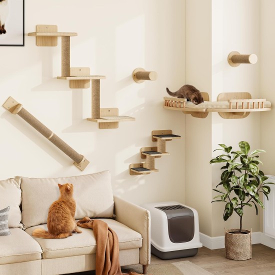 YITAHOME Climbing Wall Cat Set Made of Wood, 5-Piece Sturdy Cat Furniture with Cat House, Cat Bed, Platform, Sisal Column, Cat Suspension Bridge, for Cat Sleeping, Playing, Lounging YITAHOME Climbing Wall Cat Set Made of Wood, 5-Piece Sturdy Cat Furniture with Cat House, Cat Bed, Platform, Sisal Column, Cat Suspension Bridge, for Cat Sleeping, Playing, Lounging