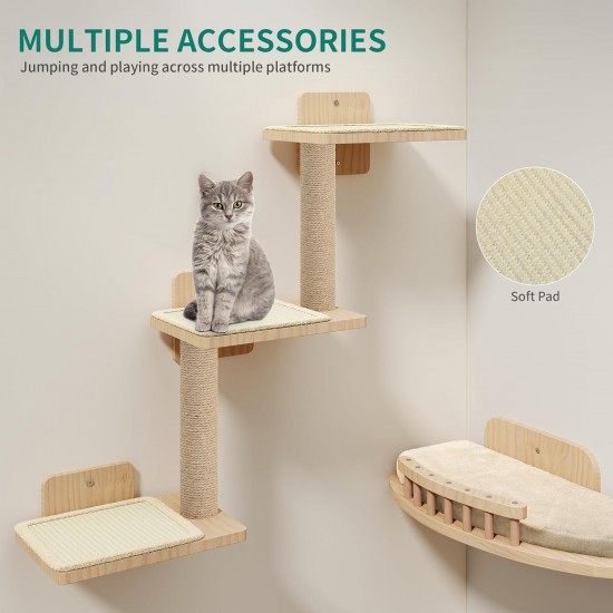 YITAHOME Climbing Wall Cat Set Made of Wood, 5-Piece Sturdy Cat Furniture with Cat House, Cat Bed, Platform, Sisal Column, Cat Suspension Bridge, for Cat Sleeping, Playing, Lounging YITAHOME Climbing Wall Cat Set Made of Wood, 5-Piece Sturdy Cat Furniture with Cat House, Cat Bed, Platform, Sisal Column, Cat Suspension Bridge, for Cat Sleeping, Playing, Lounging