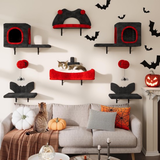 YITAHOME Gothic Climbing Wall Cat Set Made of Flannel, 5-Piece Sturdy Cat Furniture with Cat House, Cat Bed, Cat Hammock, Sisal Column with Spider for Cats, Sleeping, Playing, Lounging YITAHOME Gothic Climbing Wall Cat Set Made of Flannel, 5-Piece Sturdy Cat Furniture with Cat House, Cat Bed, Cat Hammock, Sisal Column with Spider for Cats, Sleeping, Playing, Lounging