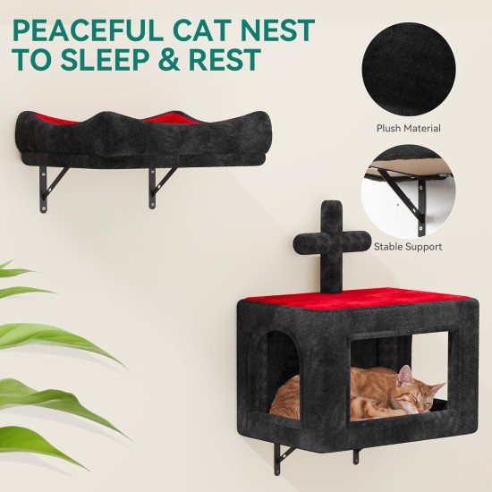 YITAHOME Gothic Climbing Wall Cat Set Made of Flannel, 5-Piece Sturdy Cat Furniture with Cat House, Cat Bed, Cat Hammock, Sisal Column with Spider for Cats, Sleeping, Playing, Lounging YITAHOME Gothic Climbing Wall Cat Set Made of Flannel, 5-Piece Sturdy Cat Furniture with Cat House, Cat Bed, Cat Hammock, Sisal Column with Spider for Cats, Sleeping, Playing, Lounging