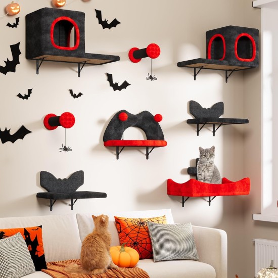 YITAHOME Gothic Climbing Wall Cat Set Made of Flannel, 5-Piece Sturdy Cat Furniture with Cat House, Cat Bed, Cat Hammock, Sisal Column with Spider for Cats, Sleeping, Playing, Lounging YITAHOME Gothic Climbing Wall Cat Set Made of Flannel, 5-Piece Sturdy Cat Furniture with Cat House, Cat Bed, Cat Hammock, Sisal Column with Spider for Cats, Sleeping, Playing, Lounging