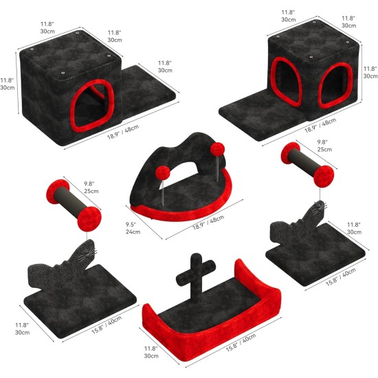 YITAHOME Gothic Climbing Wall Cat Set Made of Flannel, 5-Piece Sturdy Cat Furniture with Cat House, Cat Bed, Cat Hammock, Sisal Column with Spider for Cats, Sleeping, Playing, Lounging YITAHOME Gothic Climbing Wall Cat Set Made of Flannel, 5-Piece Sturdy Cat Furniture with Cat House, Cat Bed, Cat Hammock, Sisal Column with Spider for Cats, Sleeping, Playing, Lounging
