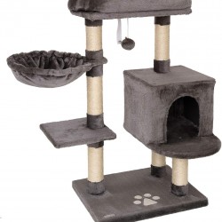 lionto Cat Scratching Post with Plush Ball Including Bell & Wall Bracket, Height 93 cm, Cat Tree with Sisal & Plush, Cosy Lying Surface & Caves, Suitable for Small and Large Cats, Dark Grey lionto Cat Scratching Post with Plush Ball Including Bell & Wall Bracket, Height 93 cm, Cat Tree with Sisal & Plush, Cosy Lying Surface & Caves, Suitable for Small and Large Cats, Dark Grey