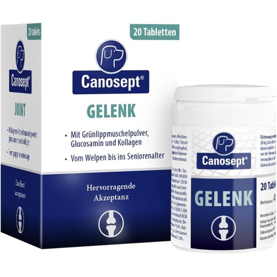 Canosept Joint Tablets Dog - Unique Formulation: With Green-Lipped Mussel Dog, Glucosamine, Omega 3 Dog - Joint & Bone Protection for Dogs - Excellent Acceptance - Osteoarthritis Dog - 20 Tablets Canosept Joint Tablets Dog - Unique Formulation: With Green-Lipped Mussel Dog, Glucosamine, Omega 3 Dog - Joint & Bone Protection for Dogs - Excellent Acceptance - Osteoarthritis Dog - 20 Tablets