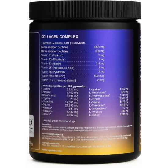 Collagen + Vitamin B Powder for Dogs - 300g - 4500mg Bovine Collagen & 500mg Marine Collagen Type I, II & III - Joint & Bone Protection with B1, B2, B3, B5, B6, B9, B12 Collagen + Vitamin B Powder for Dogs - 300g - 4500mg Bovine Collagen & 500mg Marine Collagen Type I, II & III - Joint & Bone Protection with B1, B2, B3, B5, B6, B9, B12