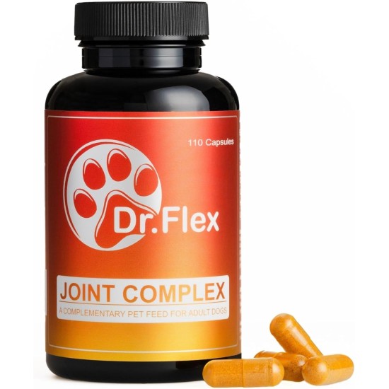 Dr. Flex Joint Tablets for Dogs - 110 High Dose Complex Capsules - with Glucosamine, Chondroitin, MSM, Turmeric, Hyaluronic Acid & Piperine - For Bones, Joints & Cartilage