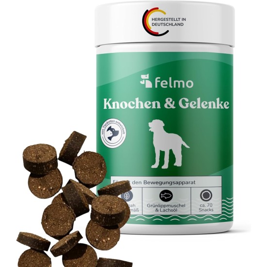 FELMO Bone and joint snacks with approx. 70 treats with green-lipped mussel, glucosamine and brewer's yeast for strengthening your dog's musculoskeletal system - grain and sugar free FELMO Bone and joint snacks with approx. 70 treats with green-lipped mussel, glucosamine and brewer's yeast for strengthening your dog's musculoskeletal system - grain and sugar free