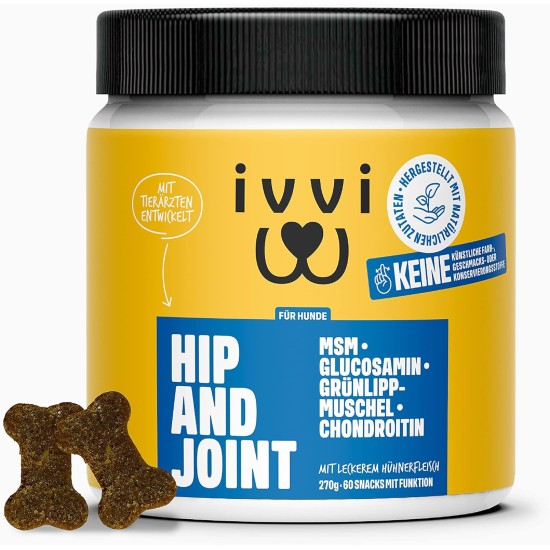 Hip & Joint - Highly Concentrated Joint Tablets for Dogs as Treats with Green-Lipped Mussel Dog, Glucosamine, Chondroitin & MSM - 60 Delicious Snacks (270 g) with Chicken Hip & Joint - Highly Concentrated Joint Tablets for Dogs as Treats with Green-Lipped Mussel Dog, Glucosamine, Chondroitin & MSM - 60 Delicious Snacks (270 g) with Chicken