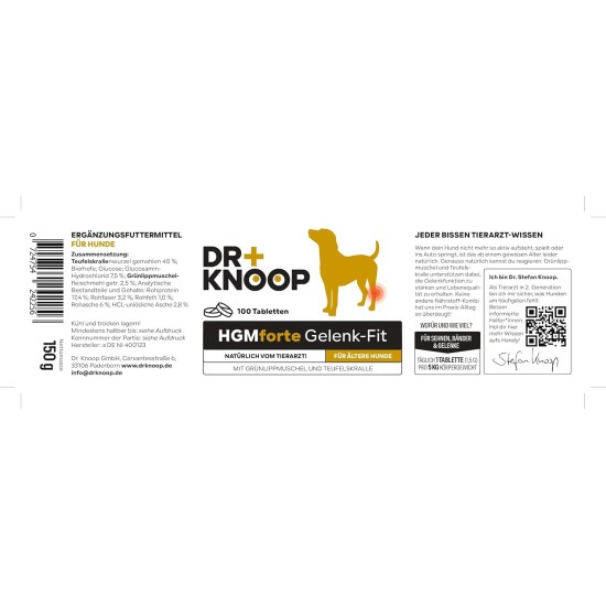 Joint Tablets Dog - Especially for Older Smaller Dogs, 100 Days for 5 kg Dog, Devil's Claw + Green-lipped Mussel + Glucosamine, Pack of 100, by Veterinarian Dr. Knoop, High Acceptance Joint Tablets Dog - Especially for Older Smaller Dogs, 100 Days for 5 kg Dog, Devil's Claw + Green-lipped Mussel + Glucosamine, Pack of 100, by Veterinarian Dr. Knoop, High Acceptance