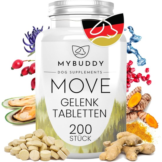 MYBUDDY Move Joint Tablets Dog with Green-Lipped Mussel MSM Devil's Claw Hyaluronic Yeast Glucosamine Curcuma Ginger for All Breeds Dietary Supplement for Dogs Made in Germany MYBUDDY Move Joint Tablets Dog with Green-Lipped Mussel MSM Devil's Claw Hyaluronic Yeast Glucosamine Curcuma Ginger for All Breeds Dietary Supplement for Dogs Made in Germany