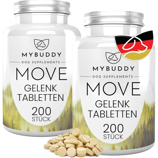 MYBUDDY Move Joint Tablets Dog with Green-Lipped Mussel MSM Devil's Claw Hyaluronic Yeast Glucosamine Curcuma Ginger for All Breeds Dietary Supplement for Dogs Made in Germany MYBUDDY Move Joint Tablets Dog with Green-Lipped Mussel MSM Devil's Claw Hyaluronic Yeast Glucosamine Curcuma Ginger for All Breeds Dietary Supplement for Dogs Made in Germany