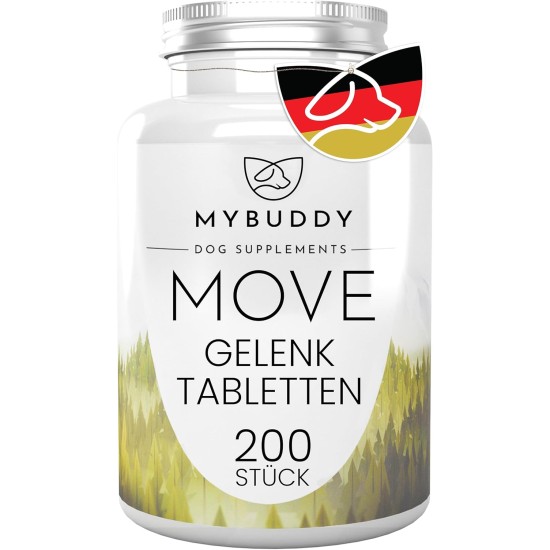 MYBUDDY Move Joint Tablets Dog with Green-Lipped Mussel MSM Devil's Claw Hyaluronic Yeast Glucosamine Curcuma Ginger for All Breeds Dietary Supplement for Dogs Made in Germany MYBUDDY Move Joint Tablets Dog with Green-Lipped Mussel MSM Devil's Claw Hyaluronic Yeast Glucosamine Curcuma Ginger for All Breeds Dietary Supplement for Dogs Made in Germany