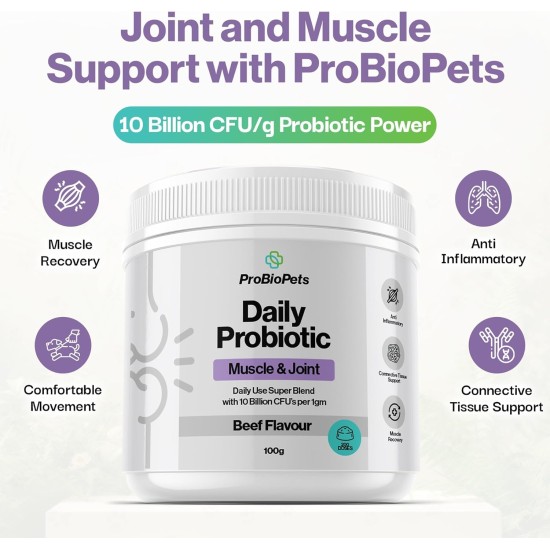 ProBioPets Probiotic Joint and Muscle Powder for Dogs - 100g - Comfortable Movement - Joint Preparations for Dogs - Glucosamine, Hip and Joint Care - Pain Relieving Joint Aid for Dogs - 10 Mi ProBioPets Probiotic Joint and Muscle Powder for Dogs - 100g - Comfortable Movement - Joint Preparations for Dogs - Glucosamine, Hip and Joint Care - Pain Relieving Joint Aid for Dogs - 10 Mi