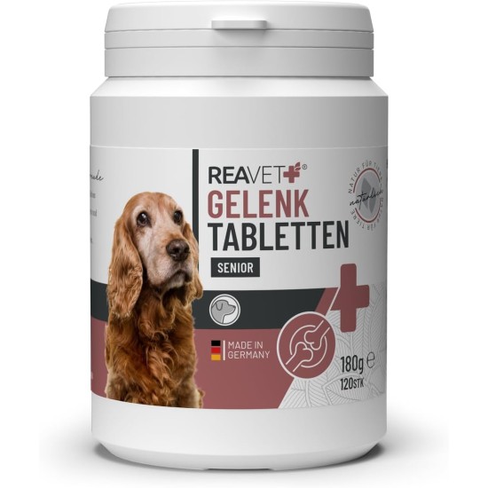 ReaVET Joint Tablets Dog Senior - 120 Pieces for 8 Months - Joint Tablets for Older Dogs with Green-Lipped Mussel, MSM & Devil's Claw I After Treated Osteoarthritis, Arthritis