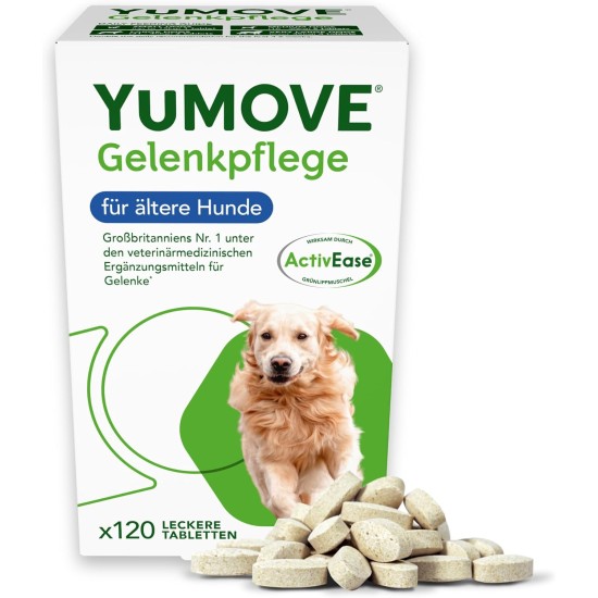 YuMOVE Green-lipped Mussel Dog Joint Tablets - 120 Tablets - For Older Dogs from 8 Years - Mobility and Joint Function - Joint Tablets for Dogs with Omega-3 and Vitamin E