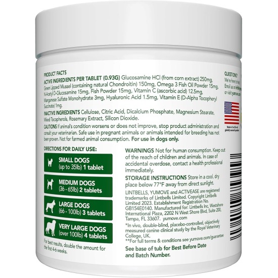 Yumove Lintbells Adult Senior Dog | Hip and Joint Supplement for Stiff Adult Dogs with Glucosamine, Chondroitin, Green-Lipped Mussel | 9+ | 120 Tablets Yumove Lintbells Adult Senior Dog | Hip and Joint Supplement for Stiff Adult Dogs with Glucosamine, Chondroitin, Green-Lipped Mussel | 9+ | 120 Tablets