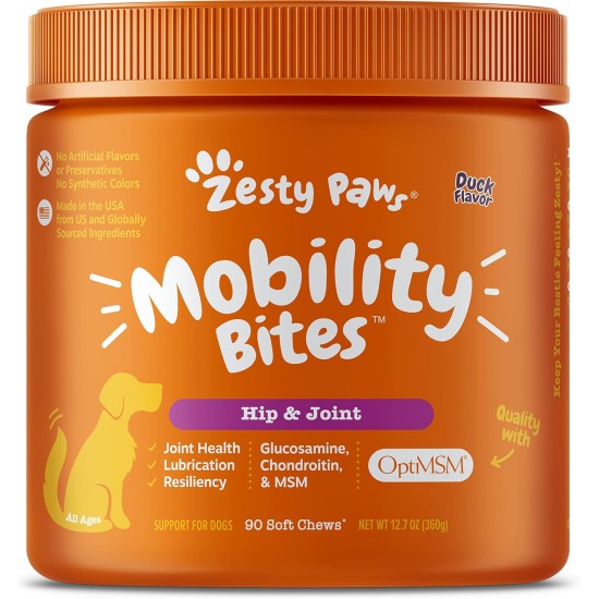 Zesty Paws Chew Snacks for Hip and Joint Mobility | Joint Tablets Dog | Hip and Joint Chews | Dog Chews with Glucosamine, Chondroitin and Ovopet + Vitamin C and E | Turkey | Pack of 90 Zesty Paws Chew Snacks for Hip and Joint Mobility | Joint Tablets Dog | Hip and Joint Chews | Dog Chews with Glucosamine, Chondroitin and Ovopet + Vitamin C and E | Turkey | Pack of 90