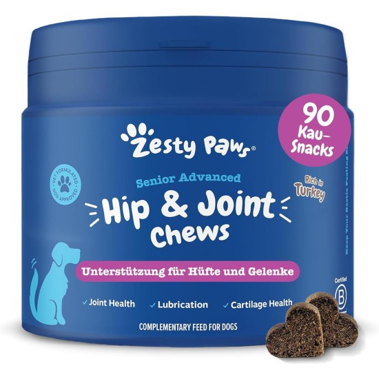 Zesty Paws Chew Snacks for Hip and Joint Mobility | Joint Tablets Dog | Hip and Joint Chews | Dog Chews with Glucosamine, Chondroitin and Ovopet + Vitamin C and E | Turkey | Pack of 90 Zesty Paws Chew Snacks for Hip and Joint Mobility | Joint Tablets Dog | Hip and Joint Chews | Dog Chews with Glucosamine, Chondroitin and Ovopet + Vitamin C and E | Turkey | Pack of 90