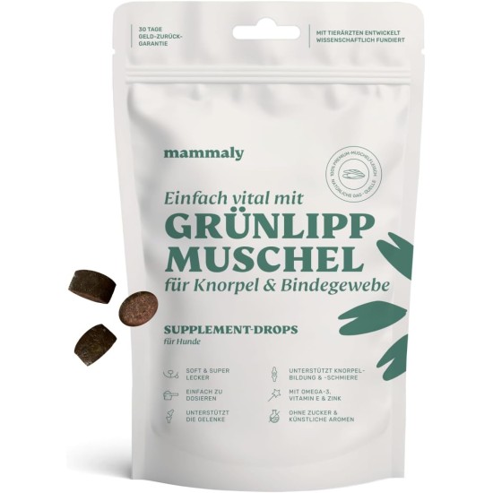 mammaly Joint Tablets with Green-Lipped Mussel Dog – Approx. 215 Treats (325 g) – Promotes Mobility and Joint Lubrication – Stimulates Cartilage Reduction – Supports Ligaments, Connective Tissue and mammaly Joint Tablets with Green-Lipped Mussel Dog – Approx. 215 Treats (325 g) – Promotes Mobility and Joint Lubrication – Stimulates Cartilage Reduction – Supports Ligaments, Connective Tissue and