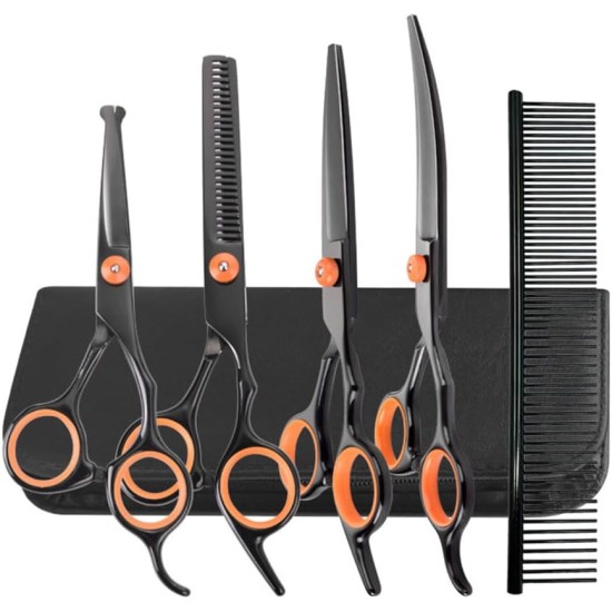 6-in-1 Grooming Scissors for Dogs, Professional Stainless Steel Grooming Scissors Set for Dogs, Dog Scissors Including Thinning Scissors, Curved, Straight Scissors, Grooming Comb, for Dogs, Cats 6-in-1 Grooming Scissors for Dogs, Professional Stainless Steel Grooming Scissors Set for Dogs, Dog Scissors Including Thinning Scissors, Curved, Straight Scissors, Grooming Comb, for Dogs, Cats