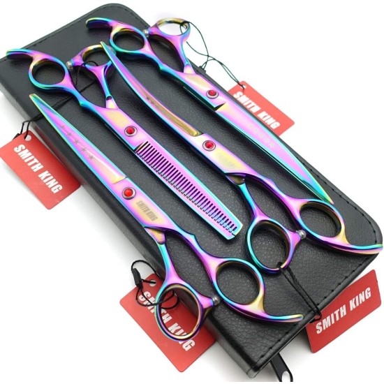 7 Inch Dog Grooming Scissors Set Dog Straight Scissors & Thinning Scissors & Curved Scissors Set of 4 7 Inch Dog Grooming Scissors Set Dog Straight Scissors & Thinning Scissors & Curved Scissors Set of 4