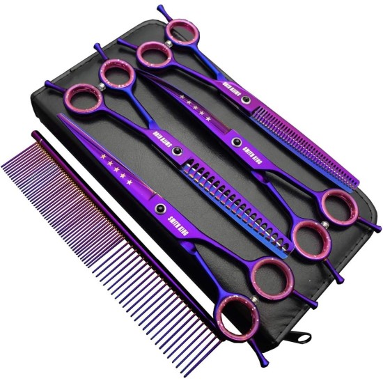 7.0 Inch Professional Dog Grooming Scissors Set Straight & Thinning & Curved & Chunker & Comb 5 Pieces in 1 Set for Left-Handed & Right-Handed Users 7.0 Inch Professional Dog Grooming Scissors Set Straight & Thinning & Curved & Chunker & Comb 5 Pieces in 1 Set for Left-Handed & Right-Handed Users