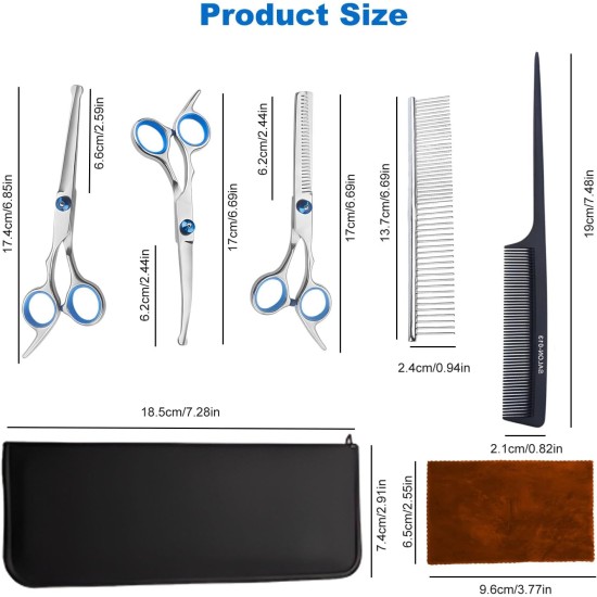 AUSYIWI 7-in-1 Professional Dog Scissors Set, Stainless Steel with Round Safety Tip, Fur Scissors Including Thinning Scissors, Curved, Straight Scissors, Grooming Comb, for Dogs, Cats and Other AUSYIWI 7-in-1 Professional Dog Scissors Set, Stainless Steel with Round Safety Tip, Fur Scissors Including Thinning Scissors, Curved, Straight Scissors, Grooming Comb, for Dogs, Cats and Other