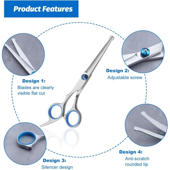 AUSYIWI 7-in-1 Professional Dog Scissors Set, Stainless Steel with Round Safety Tip, Fur Scissors Including Thinning Scissors, Curved, Straight Scissors, Grooming Comb, for Dogs, Cats and Other AUSYIWI 7-in-1 Professional Dog Scissors Set, Stainless Steel with Round Safety Tip, Fur Scissors Including Thinning Scissors, Curved, Straight Scissors, Grooming Comb, for Dogs, Cats and Other