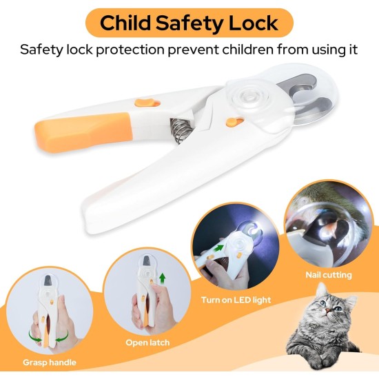 Alyvisun Dog Nail Clippers, Cat Nail Clippers with High LED Lighting, Safety Protection, Nail File and Transparent Splash Guard for Large, Medium, Small Animals (White Orange) Alyvisun Dog Nail Clippers, Cat Nail Clippers with High LED Lighting, Safety Protection, Nail File and Transparent Splash Guard for Large, Medium, Small Animals (White Orange)