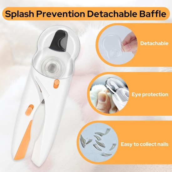 Alyvisun Dog Nail Clippers, Cat Nail Clippers with High LED Lighting, Safety Protection, Nail File and Transparent Splash Guard for Large, Medium, Small Animals (White Orange) Alyvisun Dog Nail Clippers, Cat Nail Clippers with High LED Lighting, Safety Protection, Nail File and Transparent Splash Guard for Large, Medium, Small Animals (White Orange)