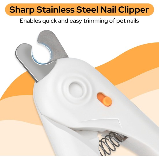 Alyvisun Dog Nail Clippers, Cat Nail Clippers with High LED Lighting, Safety Protection, Nail File and Transparent Splash Guard for Large, Medium, Small Animals (White Orange) Alyvisun Dog Nail Clippers, Cat Nail Clippers with High LED Lighting, Safety Protection, Nail File and Transparent Splash Guard for Large, Medium, Small Animals (White Orange)