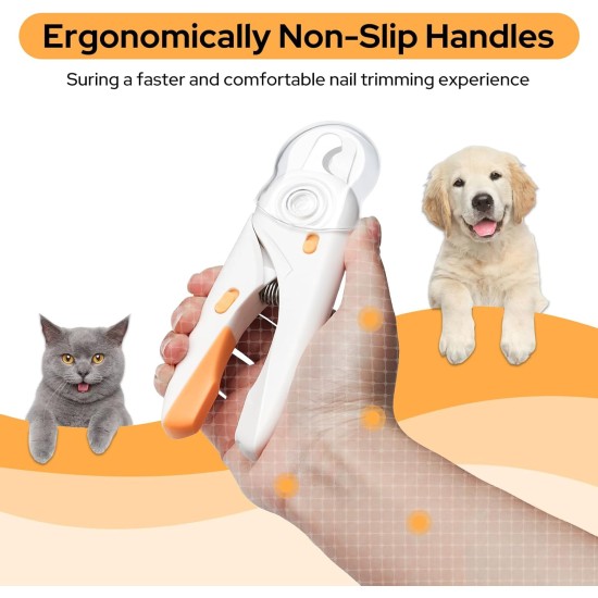 Alyvisun Dog Nail Clippers, Cat Nail Clippers with High LED Lighting, Safety Protection, Nail File and Transparent Splash Guard for Large, Medium, Small Animals (White Orange) Alyvisun Dog Nail Clippers, Cat Nail Clippers with High LED Lighting, Safety Protection, Nail File and Transparent Splash Guard for Large, Medium, Small Animals (White Orange)
