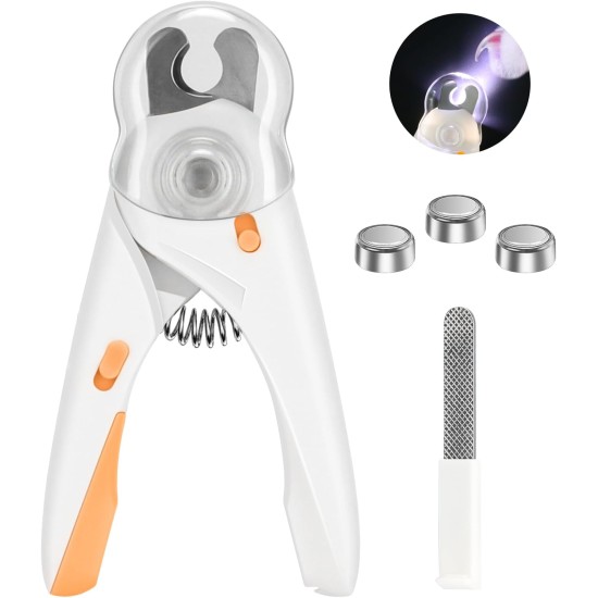 Alyvisun Dog Nail Clippers, Cat Nail Clippers with High LED Lighting, Safety Protection, Nail File and Transparent Splash Guard for Large, Medium, Small Animals (White Orange) Alyvisun Dog Nail Clippers, Cat Nail Clippers with High LED Lighting, Safety Protection, Nail File and Transparent Splash Guard for Large, Medium, Small Animals (White Orange)