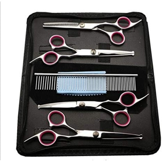 Animets Dog Scissors with Round Tip, Pink, Set of 5 with Thinning Scissors for Grooming, Stainless Steel for Dogs and Cats Animets Dog Scissors with Round Tip, Pink, Set of 5 with Thinning Scissors for Grooming, Stainless Steel for Dogs and Cats