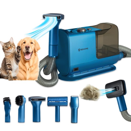 BEHOME Dog Clipper with Vacuum Cleaner, 6-in-1 Pet Care and Vacuum Cleaner Set, Easily Sucks All Hair, Vacuum Cleaner, Razor and Cleaning Accessories, Quiet Clipper, Dog Cat