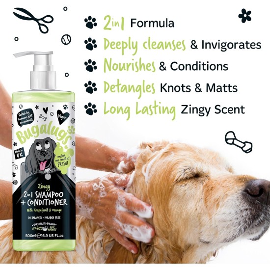 BUGALUGS 2 in 1 Shampoo and Conditioner for Dogs 5L Grapefruit and Orange Citrus Scent Thorough Cleansing and Softness for Sensitive Skin Professional Use Vegan All Types of BUGALUGS 2 in 1 Shampoo and Conditioner for Dogs 5L Grapefruit and Orange Citrus Scent Thorough Cleansing and Softness for Sensitive Skin Professional Use Vegan All Types of